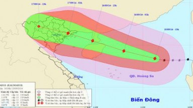   Trưa 16/9, tâm bão số 3 cách bờ biển Quảng Ninh – Hải Phòng khoảng 260km về phía Đông Đông Nam